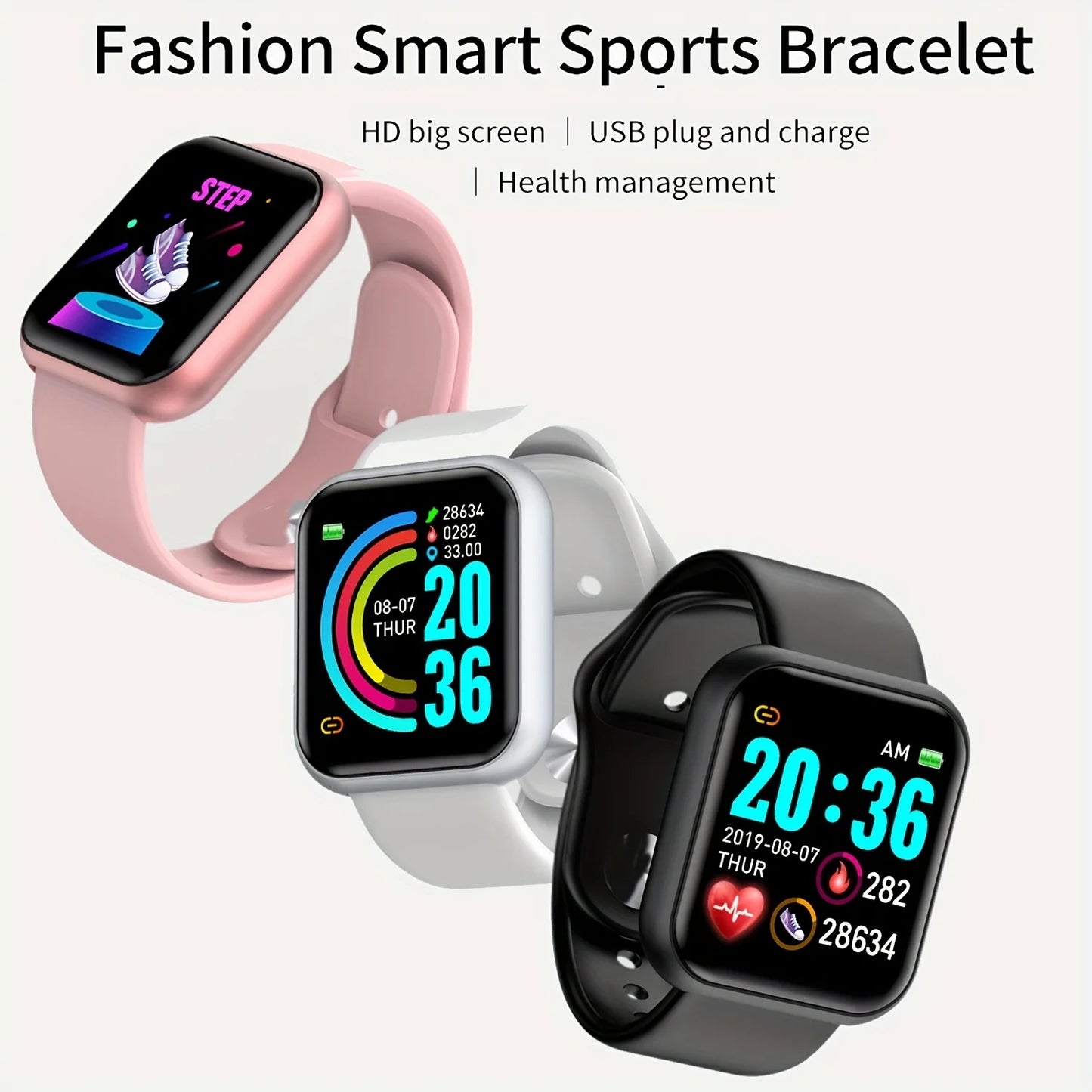 Montre Connectée / Bracelet Fitness Homme & Femme – Bluetooth, Musique, Suivi Sportif, Surveillance du Sommeil, Écran Tactile