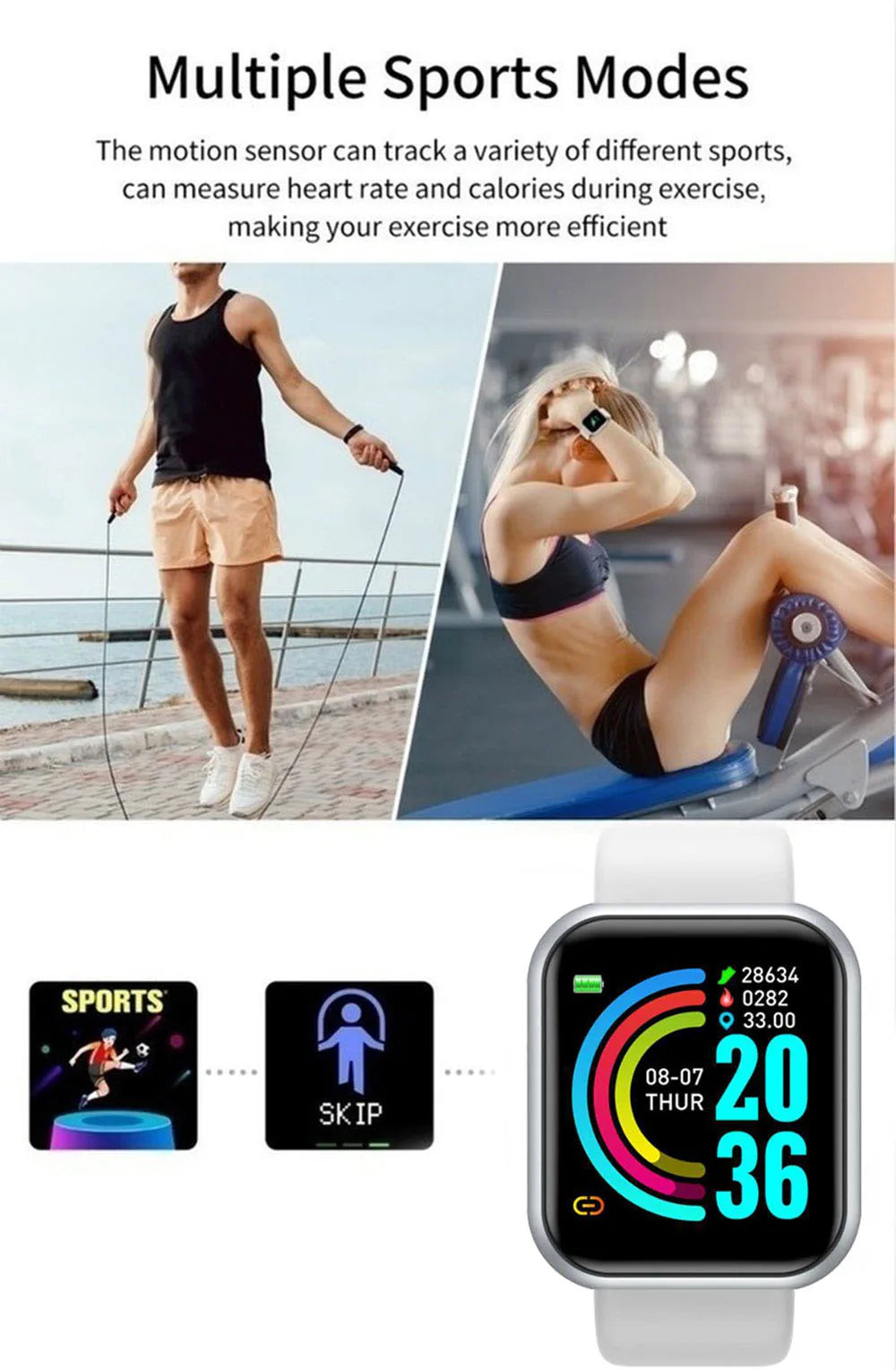 Montre Connectée / Bracelet Fitness Homme & Femme – Bluetooth, Musique, Suivi Sportif, Surveillance du Sommeil, Écran Tactile