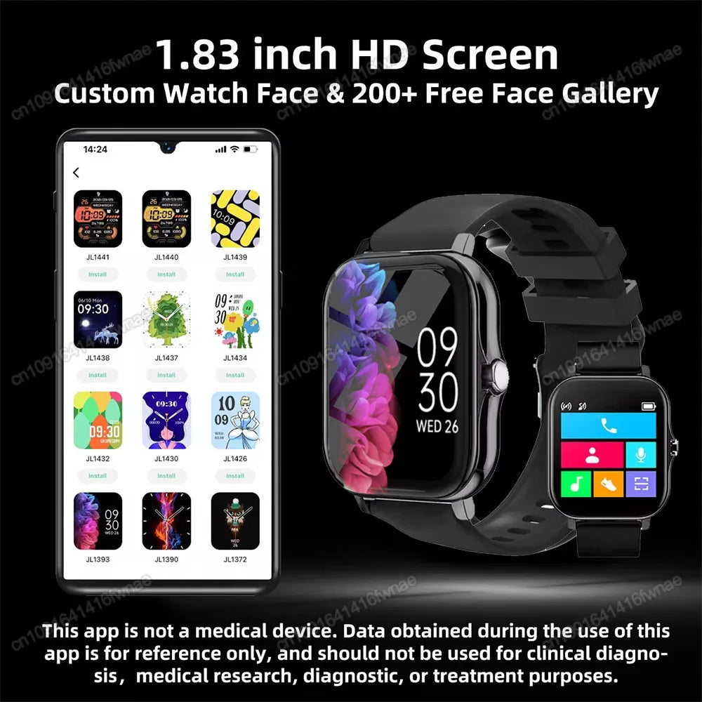 Montre connectée étanche de 1.83 pouces, avec réponse aux messages, appel, surveillance du sommeil, podomètre de sport, alertes d'information pour iPhone Android